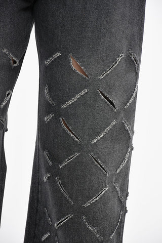Perforated Cotton Stright Fit Denims 24cm