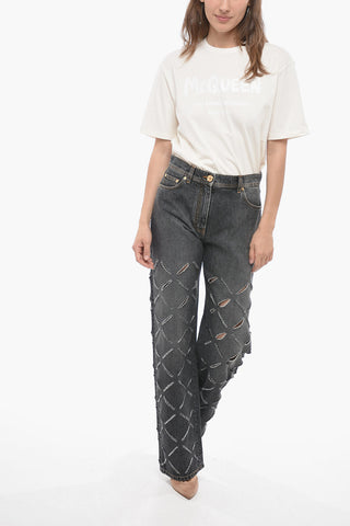 Perforated Cotton Stright Fit Denims 24cm