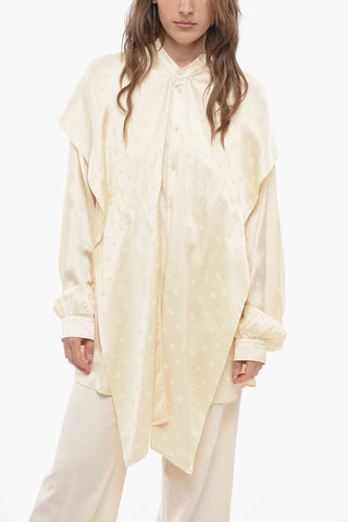 Camicia in Satin Jacquard con Dettaglio Tie Neck