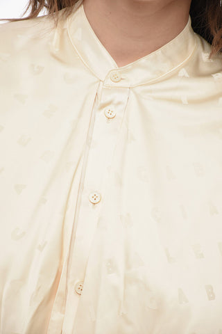 Camicia in Satin Jacquard con Dettaglio Tie Neck
