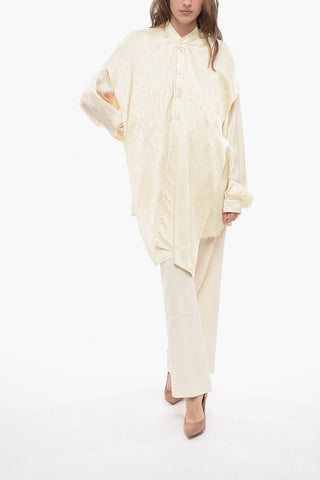 Camicia in Satin Jacquard con Dettaglio Tie Neck