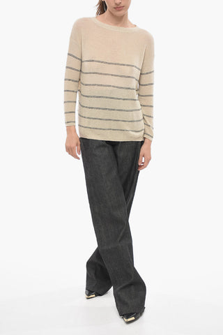 LEISURE Contrasting Details MADIA Crew-neck Sweater