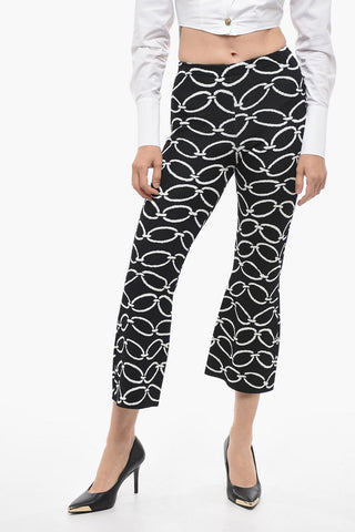 Stretch Fabric Cropped Fit Pants with Chain Motif