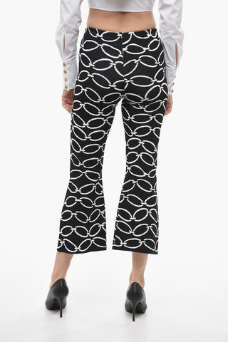 Stretch Fabric Cropped Fit Pants with Chain Motif