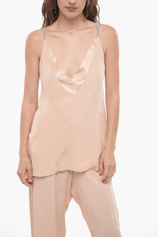 Silk Blend Chiffon Top with Jeweled Straps