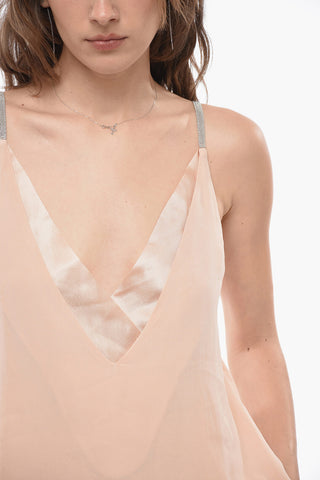 Silk Blend Chiffon Top with Jeweled Straps