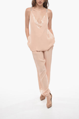 Silk Blend Chiffon Top with Jeweled Straps
