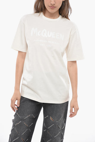 Crew Neck Cotton T-Shirt with Printed Logo