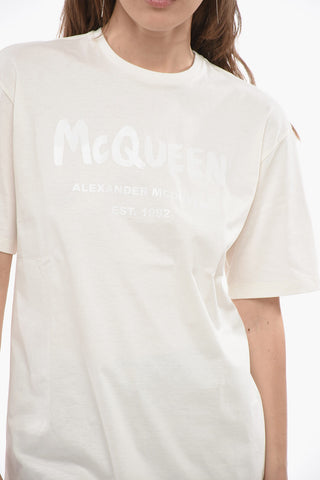 Crew Neck Cotton T-Shirt with Printed Logo