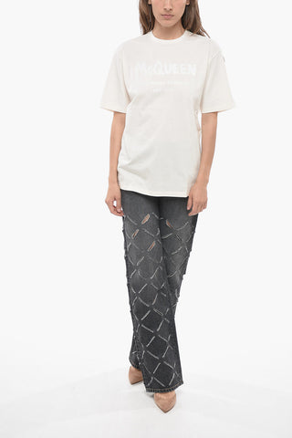 Crew Neck Cotton T-Shirt with Printed Logo