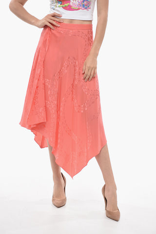 Jacquard Silk Blend Midi Skirt with Asymmetric Design