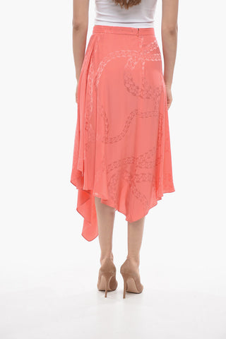 Jacquard Silk Blend Midi Skirt with Asymmetric Design