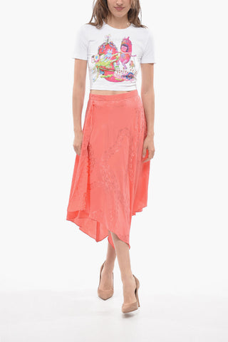 Jacquard Silk Blend Midi Skirt with Asymmetric Design