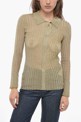 Lightweight Lurex Sweater with Polo Collar