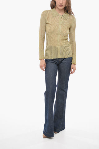Lightweight Lurex Sweater with Polo Collar