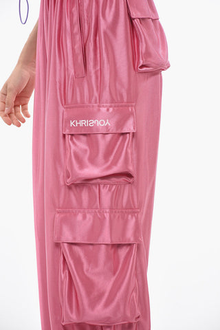 Acetate Cargo Pants with Elastic Waistband