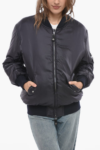 Padded Oversized Bomber Jacket with Front Zip