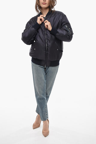Padded Oversized Bomber Jacket with Front Zip