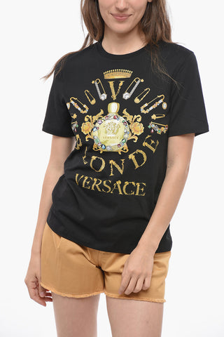 T-shirt Girocollo Con Maxi Stampa Dorata