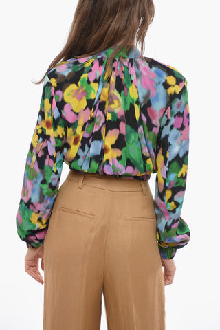 Crepè Viscose Cropped Fit Bomber Jacket with Floral Motif