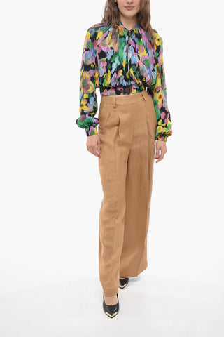 Crepè Viscose Cropped Fit Bomber Jacket with Floral Motif