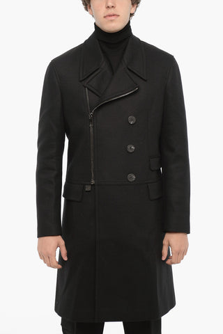 Wool Blend Slim Fit Coat with Full Zip