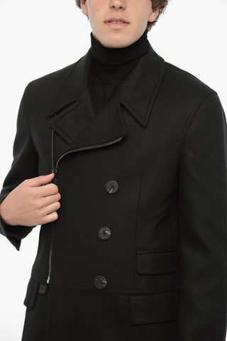 Wool Blend Slim Fit Coat with Full Zip