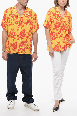 Short-Sleeve Shirt UNISEX with Floral Print and Chest Pocket