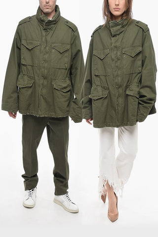 Distressed Detail UNISEX Cotton Parka with Removable Hood