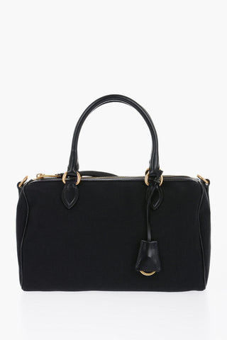 Borsa Bauletto in Canvas con Manici in Pelle