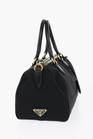 Borsa Bauletto in Canvas con Manici in Pelle