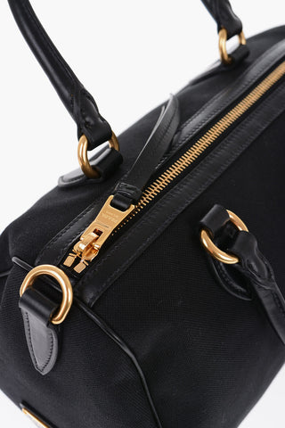 Borsa Bauletto in Canvas con Manici in Pelle
