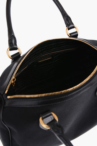 Borsa Bauletto in Canvas con Manici in Pelle
