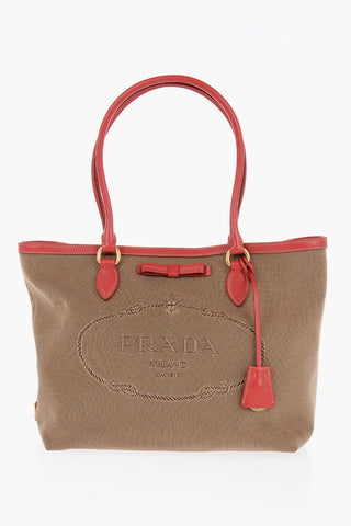 Canvas Tote Bag with Contrasting Leather Edges