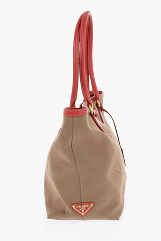 Borsa Tote in Canvas con Bordi in Pelle a Contrasto