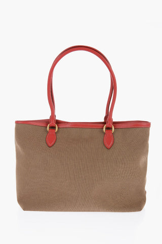 Borsa Tote in Canvas con Bordi in Pelle a Contrasto