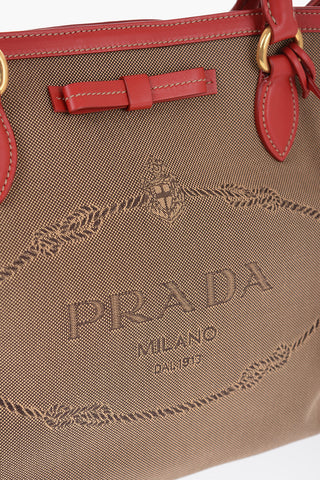 Borsa Tote in Canvas con Bordi in Pelle a Contrasto