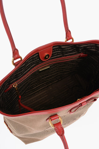Borsa Tote in Canvas con Bordi in Pelle a Contrasto