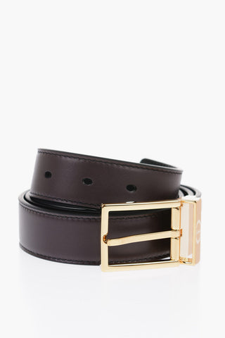HOMME Reversible Lether Belt with Brass Buckle