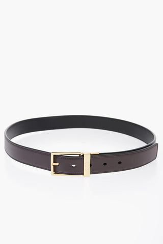 HOMME Reversible Lether Belt with Brass Buckle