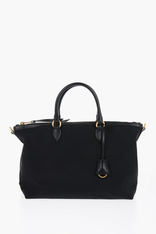 Borsa Tote in Canvas con Manici in Pelle