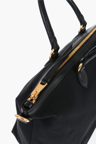 Borsa Tote in Canvas con Manici in Pelle