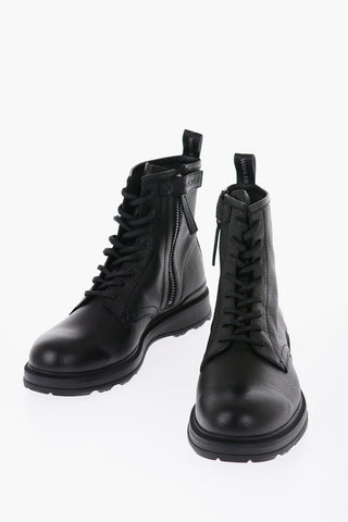 Textured Leather WORK BOOT Coat Boots with Side Leather
