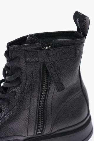 Textured Leather WORK BOOT Coat Boots with Side Leather