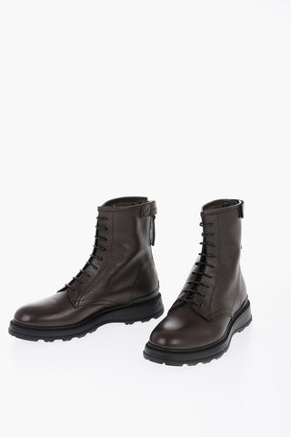 Textured Leather W'S WORK Combat Boots with Back Zip