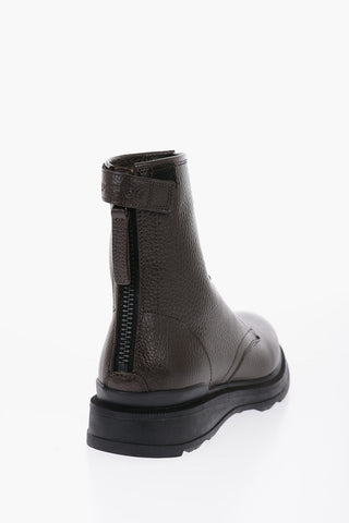Textured Leather W'S WORK Combat Boots with Back Zip