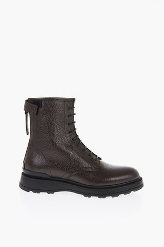 Textured Leather W'S WORK Combat Boots with Back Zip