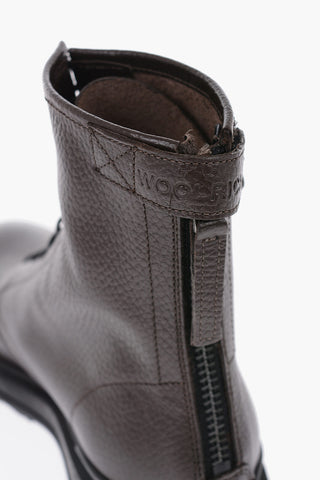 Textured Leather W'S WORK Combat Boots with Back Zip