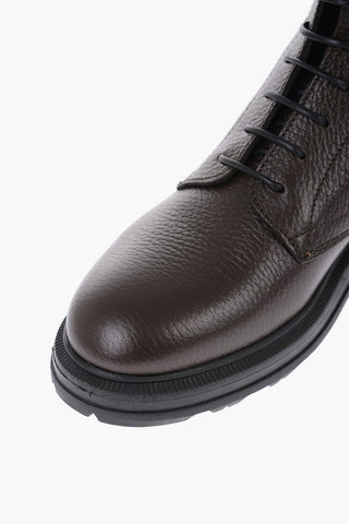 Textured Leather W'S WORK Combat Boots with Back Zip