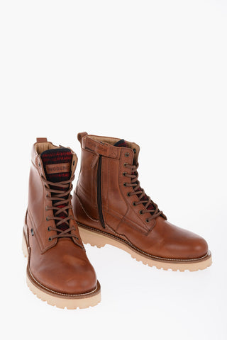Leather JUNGLE Combat Boots with Side Zip and Wool Detail